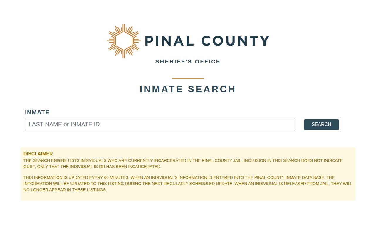 Pinal County current custody roster search fields