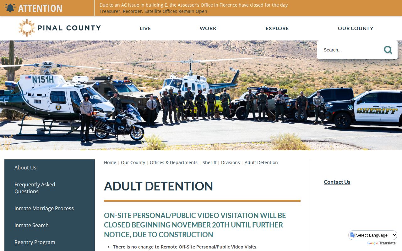 Pinal County Adult Detention booking and custody records hub