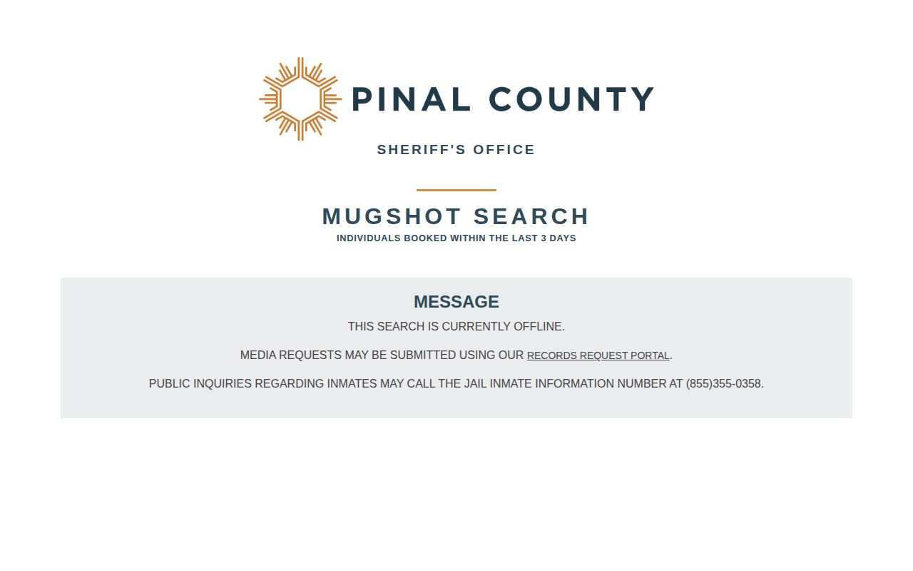 Pinal County legacy mugshot search offline booking records notice